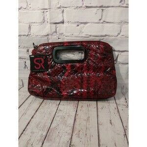 SR2 Sondra Roberts-1980-Snake Embossed-sma Clutch Handbag burgundy/black
